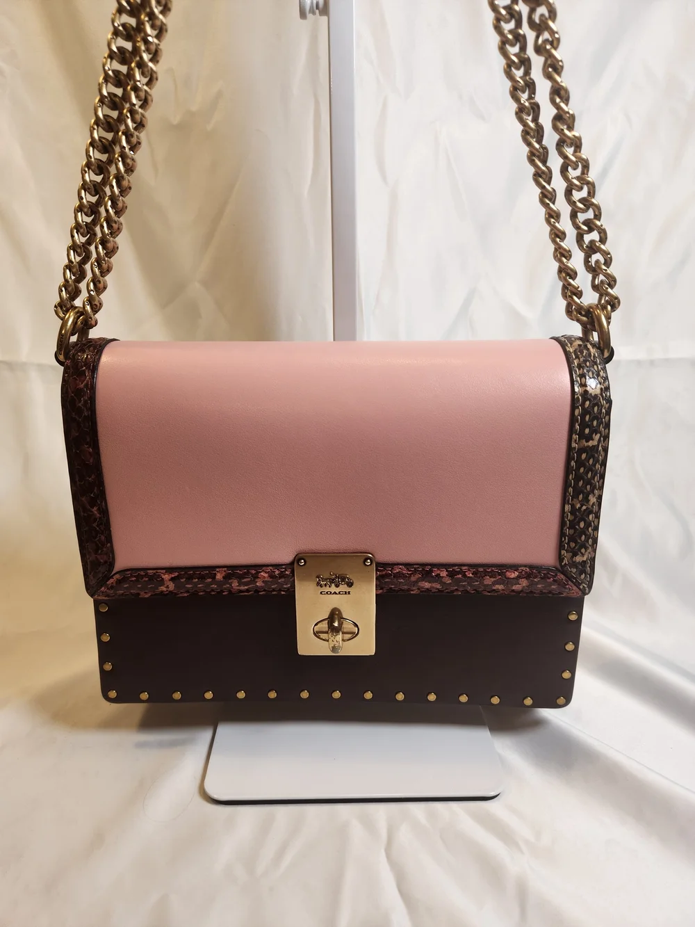 Coach x Jennifer Lopez Hutton Shoulder Bag in Colorblock with Genuine Snakeskin